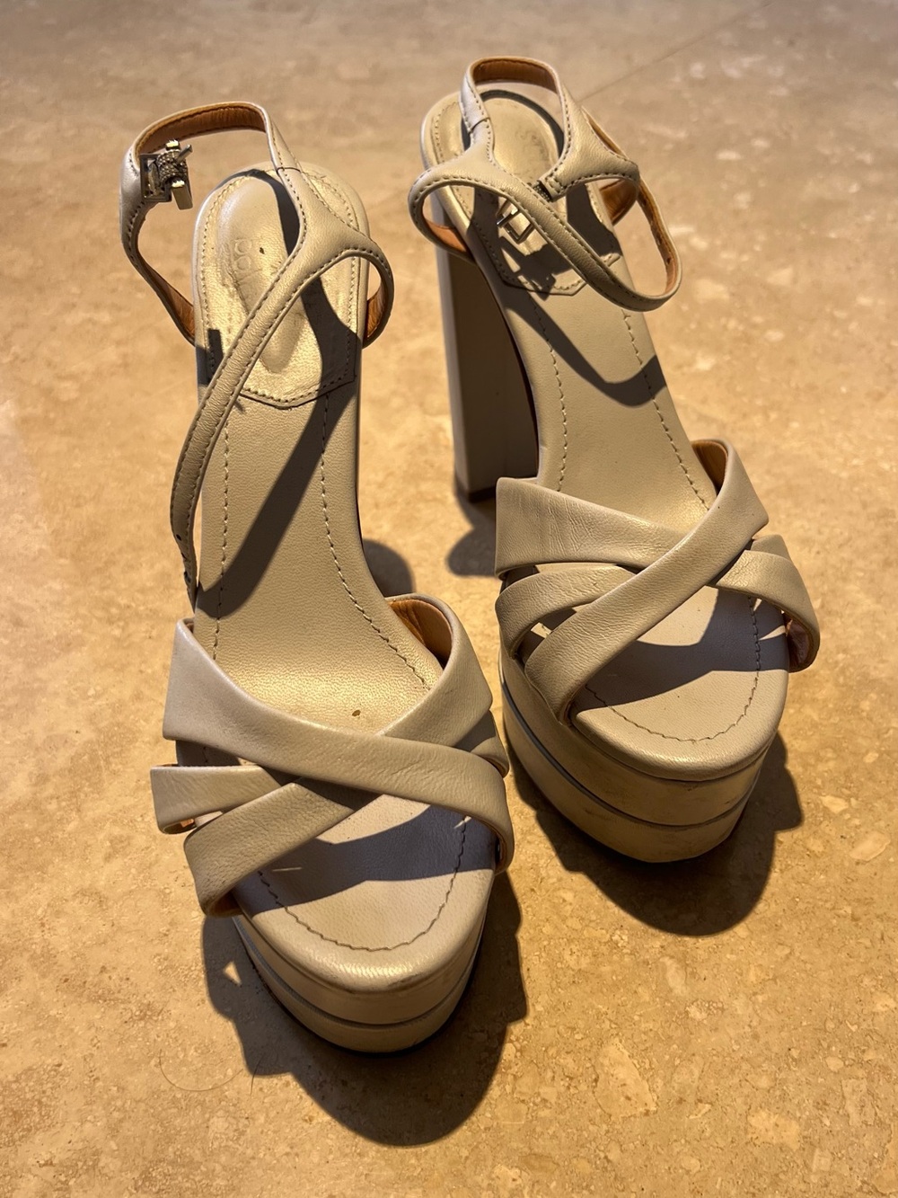 SCHUTZ Ivory Crisscross Platform Heels